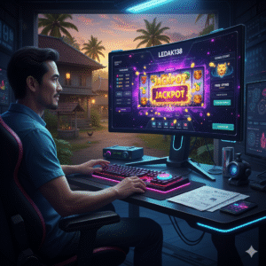 gambar yang menggambarkan momen kemenangan Anda di Ledak138, dengan latar belakang suasana perkampungan yang tenang